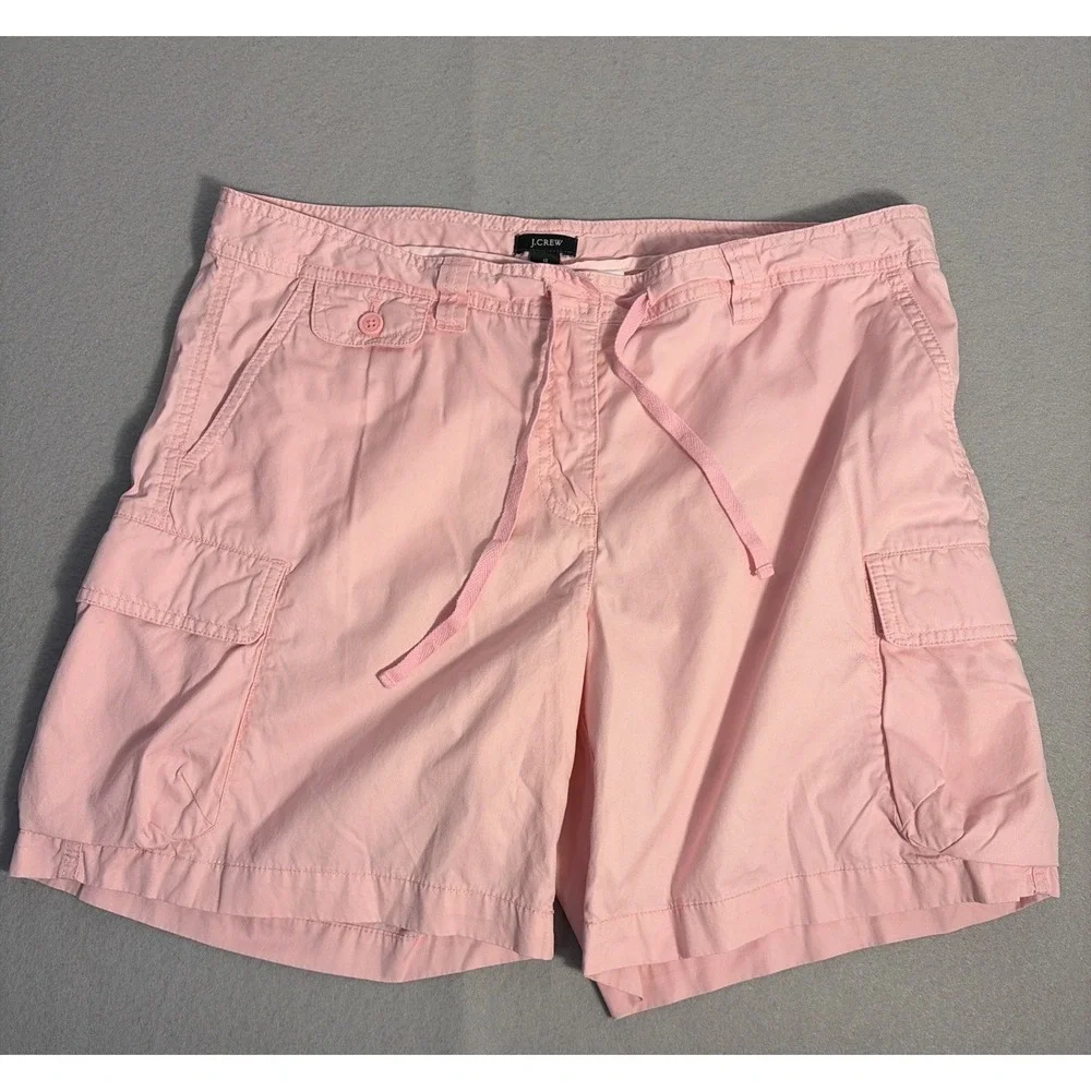 J Crew Women's Low Fit Pink Cotton Cargo Shorts  7 In Inseam, Relaxed Resort